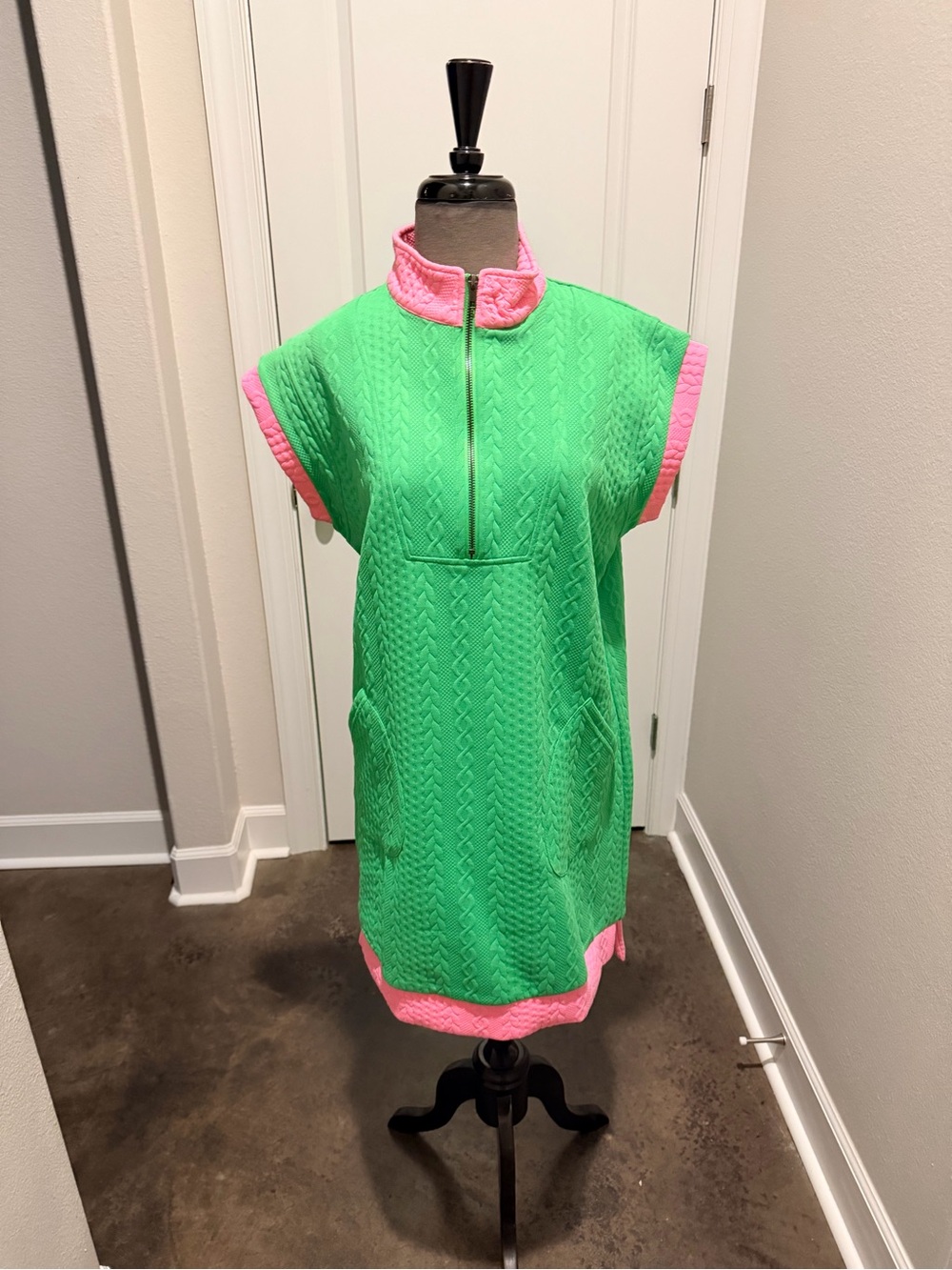 Green and Pink Cable-Knit Midi Dress - Unbranded